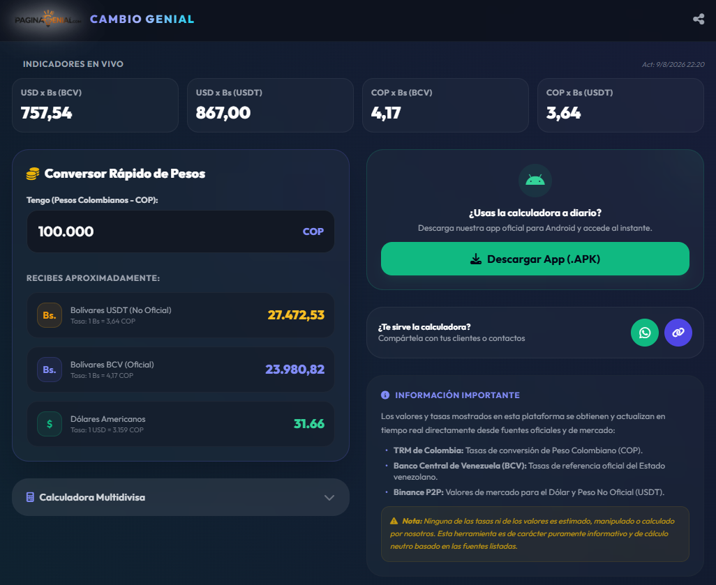 Calculadora de Cambio de Monedas